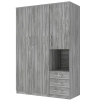 2-Door Wooden Wardrobe with Shelves and 3 Drawers, Built-in Hanging Rod, Safe and Stable Design, 47" L x 20" W x 69" H, Grey(m-8)