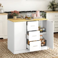 HOMCOM Kitchen Island with Storage Cabinets, 3 Drawers, 2 Adjustable Shelves and Sitting Space for Dining Room, White(m-8)