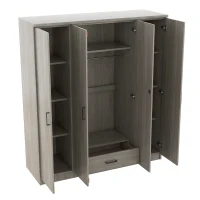 4-Door Wardrobe with Hanging Rail, Locking Drawer, Black Handles, MDF Construction, Ideal for Small Bedrooms, 59" L x 20" W x 68" H, Grey(m-11)