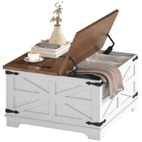 HOMCOM Farmhouse Coffee Table, Square Center Table with Flip-top Lids, Hidden Storage Compartment, White(m-11)