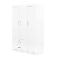 3-Door Wardrobe with 2 Drawers and MDF Construction, Modern Design with Shelves and Hanging Rail, 41.5" L x 18.5" W x 68" H, White(m-8)