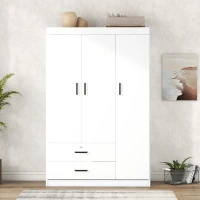 3-Door Wardrobe with 2 Drawers and MDF Construction, Modern Design with Shelves and Hanging Rail, 41.5" L x 18.5" W x 68" H, White(m-4)