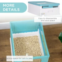 PawHut Top Entry Enclosed Kitty Litter Box with Scoop, Tray, Front Entry, Large Space, Foldable, Portable, Blue(m-7)