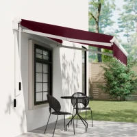 Outsunny 8' x 6.6' Patio Retractable Awning, Manual Exterior Sun Shade Deck Window Cover, Wine Red(m-9)