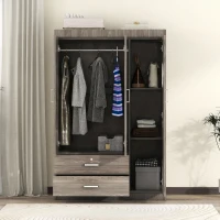 3-Door Wardrobe with 2 Drawers and MDF Construction, Modern Design with Hanging Rail and Shelves, 41.5" L x 18.5" W x 68" H, Grey(m-1)