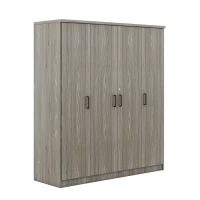 4-Door Wardrobe with Hanging Rail, Locking Drawer, Black Handles, MDF Construction, Ideal for Small Bedrooms, 59" L x 20" W x 68" H, Grey(m-8)