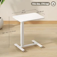 HOMCOM Pneumatic Standing Desk Adjustable Height, Mobile Stand Up Desk with Wheels, 43 Inch Portable Rolling Table, White(m-3)
