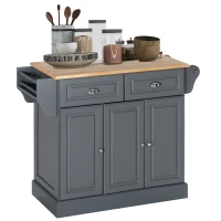 HOMCOM Triple-Cabinet Kitchen Island on Wheels, Kitchen Storage Cabinet with Drawers, Rolling Utility Cart Dark Gray(m-1)