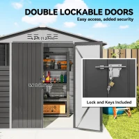 Outsunny 8' x 6' Outdoor Storage Shed, Metal Garden Shed with 2 Windows, 4 Vents, Lockable Doors and Gloves, Dark Grey(m-6)