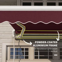 Outsunny 8' x 6.6' Patio Retractable Awning, Manual Exterior Sun Shade Deck Window Cover, Wine Red(m-6)