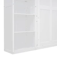 Full Size Murphy Bed with Dual Piston Mechanism, Storage Shelves, Space-Saving Wall Bed with Flexible Slats, 87.5" L x 16" W x 84" H, White(m-7)