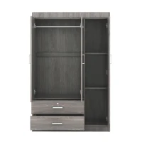 3-Door Wardrobe with 2 Drawers and MDF Construction, Modern Design with Hanging Rail and Shelves, 41.5" L x 18.5" W x 68" H, Grey(m-9)