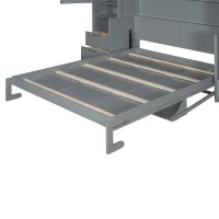 Modern Queen Size Murphy Bed with Closet, Drawers and Shelves, Space-saving Wall Bed with Integrated Storage, 114" L x 17" W x 87" H, Grey(m-13)