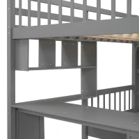 Full Over Twin Bunk Bed with Study Desk, Drawers and Shelves, Space-Saving Design, Ideal for Kids' Room, 98" L x 80" W x 64.5" H, Grey(m-9)