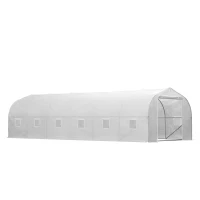 Outsunny 26'L x 10'W x 6.8' H Large Steeple Walk-In Greenhouse Outdoor Garden Plant Seed Tunnel Grow Tent Premium Steel Frame White(m-2)