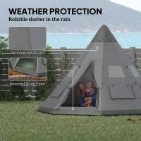 Outsunny 6 People Camping in a Family Teepee Tent with Mesh Windows, Tent Floor, Door and Carry Bag for Hiking, Picnic, Grey(m-6)