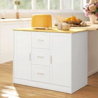 HOMCOM Kitchen Island with Storage Cabinets, 3 Drawers, 2 Adjustable Shelves and Sitting Space for Dining Room, White(m-10)