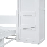 Queen Size Murphy Bed with Side Flip, Closet and Drawers, Space-saving Wall Bed with Integrated Storage, 112" L x 21.5" W x 78.5" H, White(m-8)