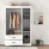 3-Door Wardrobe with 2 Drawers and MDF Construction, Modern Design with Shelves and Hanging Rail, 41.5" L x 18.5" W x 68" H, White(m-5)