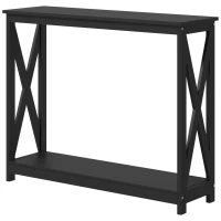 HOMCOM Console Table, 2 Tier Entryway Table with Bottom Shelf for Living Room, Hallway, Black(m-2)