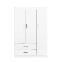 3-Door Wardrobe with 2 Drawers and MDF Construction, Modern Design with Shelves and Hanging Rail, 41.5" L x 18.5" W x 68" H, White(m-2)