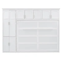 Queen Size Murphy Bed with Cabinets, Space-saving Design and Integrated Storage, Easy assembly, 117.5" L x 16" W x 88" H, White(m-2)