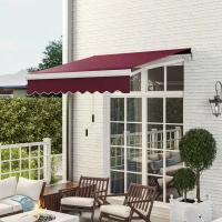 Outsunny 8' x 6.6' Patio Retractable Awning, Manual Exterior Sun Shade Deck Window Cover, Wine Red(m-2)