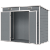 Outsunny 8' x 4' Plastic Outdoor Storage Shed with Floor, Window, Lockable Doors and Vents for Backyard Patio Lawn, Gray