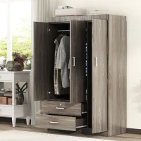 3-Door Wardrobe with 2 Drawers and MDF Construction, Modern Design with Hanging Rail and Shelves, 41.5" L x 18.5" W x 68" H, Grey(m-6)