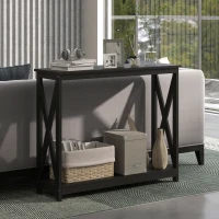 HOMCOM Console Table, 2 Tier Entryway Table with Bottom Shelf for Living Room, Hallway, Black(m-8)