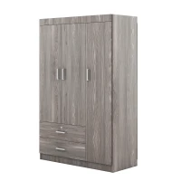 3-Door Wardrobe with 2 Drawers and MDF Construction, Modern Design with Hanging Rail and Shelves, 41.5" L x 18.5" W x 68" H, Grey(m-7)