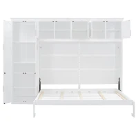 Queen Size Murphy Bed with Cabinets, Space-saving Design and Integrated Storage, Easy assembly, 117.5" L x 16" W x 88" H, White(m-12)