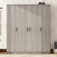 4-Door Wardrobe with Hanging Rail, Locking Drawer, Black Handles, MDF Construction, Ideal for Small Bedrooms, 59" L x 20" W x 68" H, Grey(m-4)
