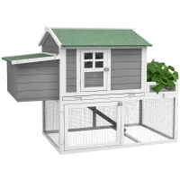 PawHut Wooden Chicken Coop for Outdoor Backyard with Raised Garden Bed, Run Area, Nesting Box Removable Tray, Gray(m-11)