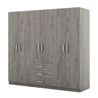 6-Door Wooden Wardrobe with 3 Drawers, MDF Construction, Compact Design, Space-Saving Bedroom Storage, 71" L x 19" W x 68" H, Grey(m-9)