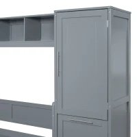 Full Size Murphy Bed with Closet and Drawers, Space-Saving Design and Integrated Storage, 107.5" L x 58" W x 72" H, Grey(m-8)