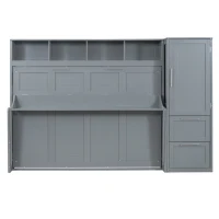 Full Size Murphy Bed with Closet and Drawers, Space-Saving Design and Integrated Storage, 107.5" L x 58" W x 72" H, Grey(m-2)