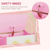 Qaba Toy Chest, Kids Storage Chest with Lid, Safety Hinges and Groove Handles for Boys, Girls, Pink(m-5)
