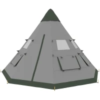 Outsunny 6 People Camping in a Family Teepee Tent with Mesh Windows, Tent Floor, Door and Carry Bag for Hiking, Picnic, Grey(m-2)