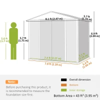 Outsunny 8' x 6' Outdoor Storage Shed, Metal Garden Shed with 2 Windows, 4 Vents, Lockable Doors and Gloves, Dark Grey(m-3)