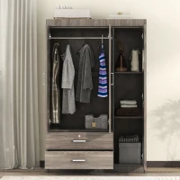3-Door Wardrobe with 2 Drawers and MDF Construction, Modern Design with Hanging Rail and Shelves, 41.5" L x 18.5" W x 68" H, Grey(m-5)
