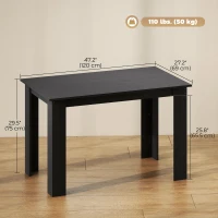 HOMCOM 47" Kitchen Table for 4-6 People, Dining Table with Wood Effect for Dining Room, Black(m-3)