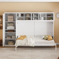 Queen Size Murphy Bed with Cabinets, Space-saving Design and Integrated Storage, Easy assembly, 117.5" L x 16" W x 88" H, White(m-4)
