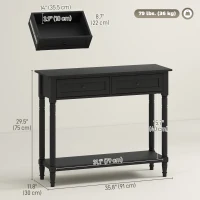 HOMCOM Hallway Console Table, Modern Entryway Table with 2 Drawers, Storage Shelf, Turned Legs for Living Room, Bedroom, Black(m-3)