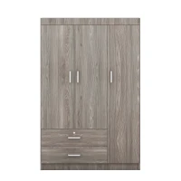 3-Door Wardrobe with 2 Drawers and MDF Construction, Modern Design with Hanging Rail and Shelves, 41.5" L x 18.5" W x 68" H, Grey(m-2)