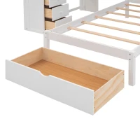 Full Over Twin Bunk Bed with Desk, Drawers and Shelves, Integrated Study Space, Space-Saving Design, 98" L x 80" W x 64.5" H, White(m-11)