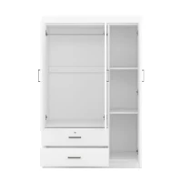3-Door Wardrobe with 2 Drawers and MDF Construction, Modern Design with Shelves and Hanging Rail, 41.5" L x 18.5" W x 68" H, White(m-9)