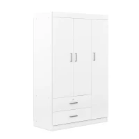 3-Door Wardrobe with 2 Drawers and MDF Construction, Modern Design with Shelves and Hanging Rail, 41.5" L x 18.5" W x 68" H, White(m-7)