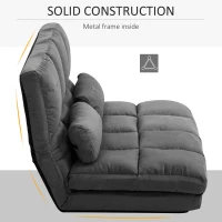 HOMCOM Convertible Recliner Sofa, Folding Floor Sofa Chair with Adjustable Backrest and Headrest, Dark Gray(m-7)