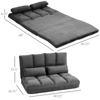 HOMCOM Convertible Recliner Sofa, Folding Floor Sofa Chair with Adjustable Backrest and Headrest, Dark Gray(m-3)